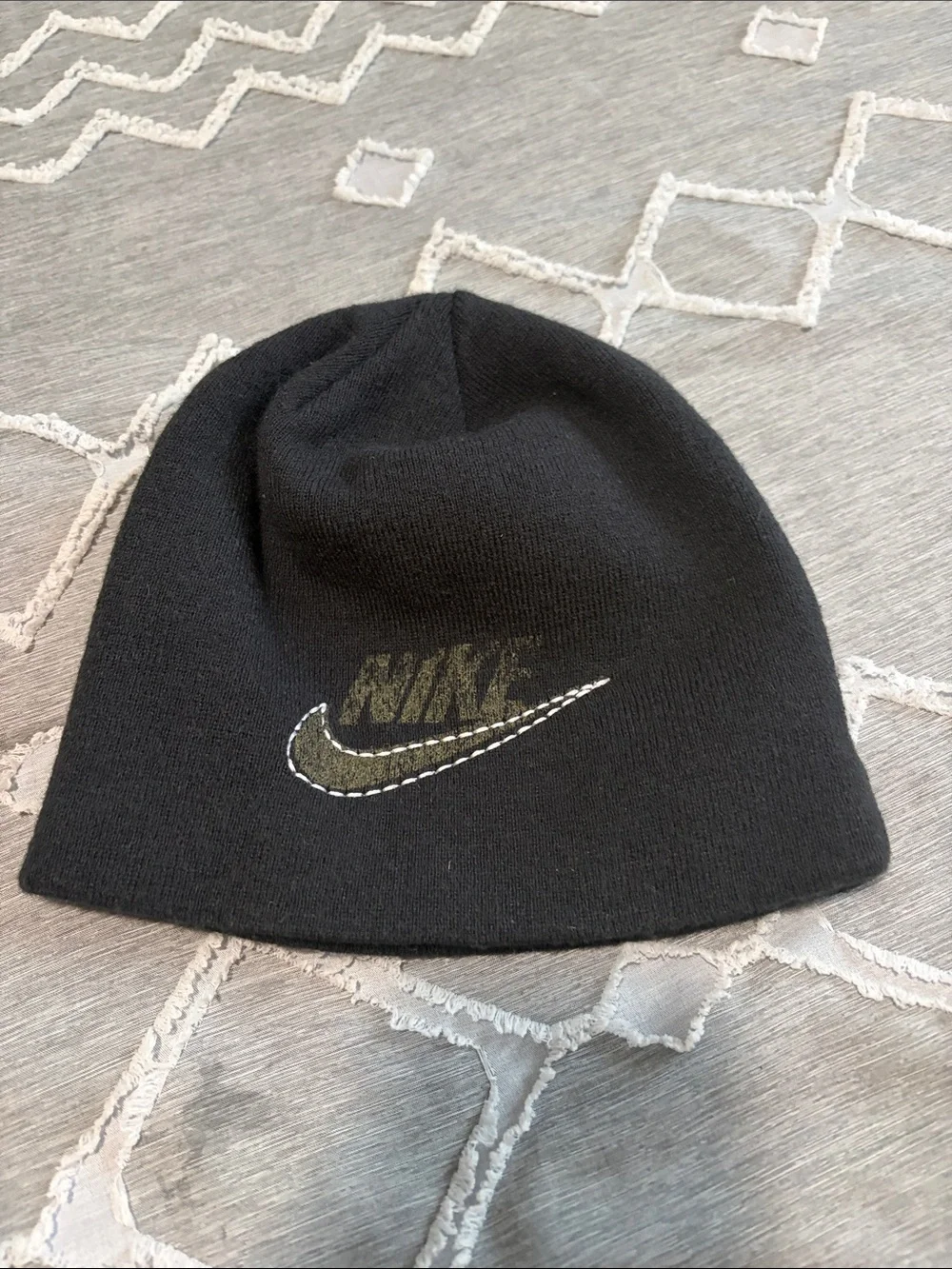 Nike Black Beanie with Olive Accent Swoosh
